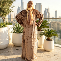 Robe de soirée de luxe en velours écrasé pour femmes musulmanes, manches longues, coupe ample, maxi abaya avec poches, pour l'Aïd et le Ramadan, modeste, islamique, écologique