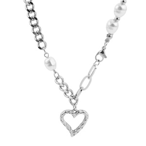 Collar con Colgante de Corazón de Perla Plateado Simple y Personalizado, Collares de Acero de Titanio para Mujer, Joyería de Moda al por Mayor - Product Image 6