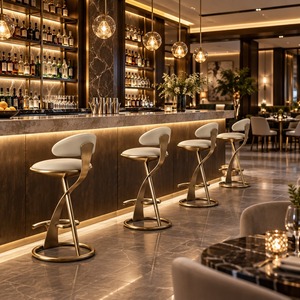 Taburete de Bar Moderno de Metal Dorado con Asiento de Cuero y Base Curva, Envío DDP a EE. UU. - Product Image 2