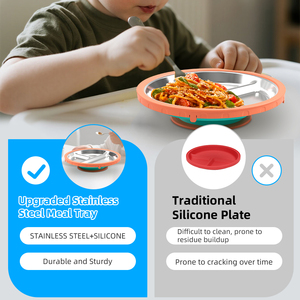 Plato de cena de acero inoxidable de <span class=keywords><strong>3</strong></span> secciones con base de succión-Bandeja Bento desmontable para niños y adultos Antideslizante Apto para <span class=keywords><strong>lavavajillas</strong></span> - Product Image 4