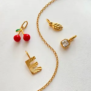 Colliers pendentifs pour femmes EManco en acier inoxydable, motif cerise <span class=keywords><strong>rouge</strong></span> texturé, géométrique, avec gemmes carrées et feuilles, lettres, cadeaux, dropshipping - Product Image 6