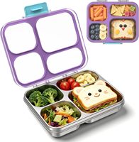 Boîte à lunch en acier inoxydable pour enfants, boîte à lunch bento pour enfants à 4 compartiments, étanche, avec couvercle transparent pour l'école et les voyages