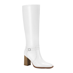 Bottes hautes à talon épais style western, légères, avec fermeture éclair et boucle, pour l'hiver, l'automne et le printemps, noir mat et blanc, semelle intérieure en EVA - Product Image 1