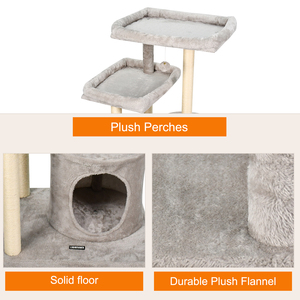 Moderner 3-stufiger Sisal Scratcher <span class=keywords><strong>Cat</strong></span> Tower Kleine Holzhaus wohnung mit kurzem Plüsch für Katzen kommt in Karton verpackung - Product Image 4