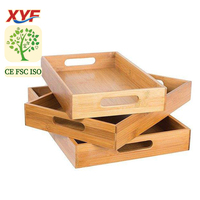 Ensemble de plateaux rectangulaires en bois en gros, plateau de service en bambou, plateaux de service avec poignée