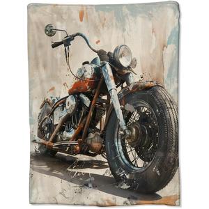 Brown Red Motorcycle Patchwork Flannel <b>Blanket</b> Throw <b>Blanket</b> Nap <b>Blanket</b> Skin Friendly Reversible for Travel Camping - Product Image 5