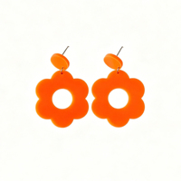 Anting Akrilik Berbentuk Bunga Berongga Warna Permen 4.8*3.2cm, Anting Geometris Gaya Liburan untuk Wanita, Hadiah