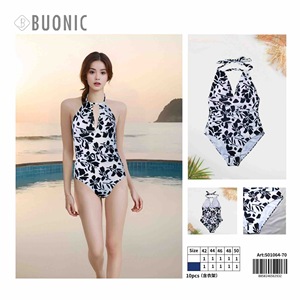 Costume da bagno intero da donna Buonic con stampa floreale bianco e nero, scollo all'americana, taglia 42 44 46 48 50 - Product Image 3
