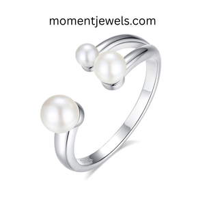 925 sterling <b>silver</b> open <b>ring</b> <b>adjustable</b> round artificial pearl dainty minimalist jewelry gift for women daily wear - Product Image 3
