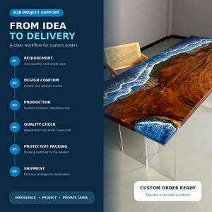Mesa de Comedor Moderna Personalizada de Madera Maciza con Borde Natural y Resina Epoxi con Diseño de Olas Oceánicas, con Patas de Acrílico Transparente para Uso en Hoteles y Casas de Campo - Product Image 3