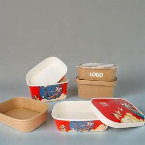 Contenedor Cuadrado Desechable para Almuerzo, Tazón de Papel de Grado Alimenticio con Tapas para Llevar, Forma Rectangular para Ensaladas - Product Image 2