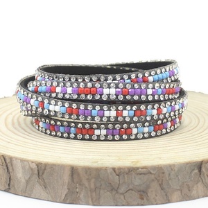 DIY Korean Velvet Chain Material Black with Gold and Silver Rhinestone <strong>Strip</strong> studded Flat <strong>Leather</strong> Cord - Product Image 5