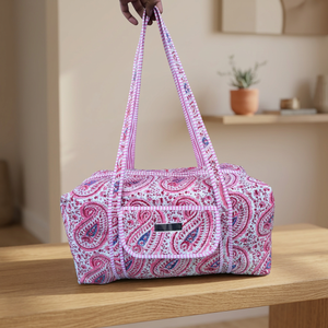 Bolsa de Viaje Grande de Algodón Acolchado Hecha a Mano 2026 con Diseño Estampado a Bloques, Bolsa de Mano para Mujer para Fin de Semana - Product Image 1
