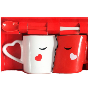 Tazas de Cerámica Personalizadas <span class=keywords><strong>para</strong></span> Él y Ella, Diseño Asimétrico Rojo y Blanco, Regalo Único de Amor con Logotipo <span class=keywords><strong>Personalizado</strong></span> <span class=keywords><strong>para</strong></span> el Regreso a Clases - Product Image 1