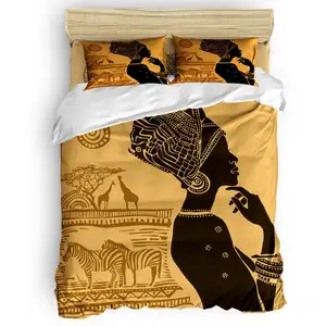非洲妇女艺术设计床单成人床上用品套装非洲地图印刷