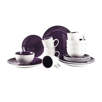 Service de table en grès entier ensemble de vaisselle 16 pièces ensemble d'assiettes et de bols émaillés de couleur bicolore pour restaurant de fête à la maison