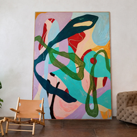 Décoration d'intérieur, peinture à l'huile abstraite, art mural, peinture sur toile peinte à la main, peinture moderne, lilas vert, salon