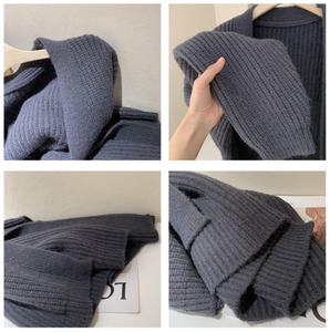 الكورية نمط واحد حجم مريحة الركبة راجلان كم سترة الخريف والشتاء طويلة جيب سترة منسوجة تريكو - Product Image 6