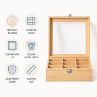 Boîte à bijoux rectangulaire en bois minimaliste brillante à 9 compartiments avec couvercle transparent anti-poussière, design multifonctionnel pour bijoux et sachets de thé