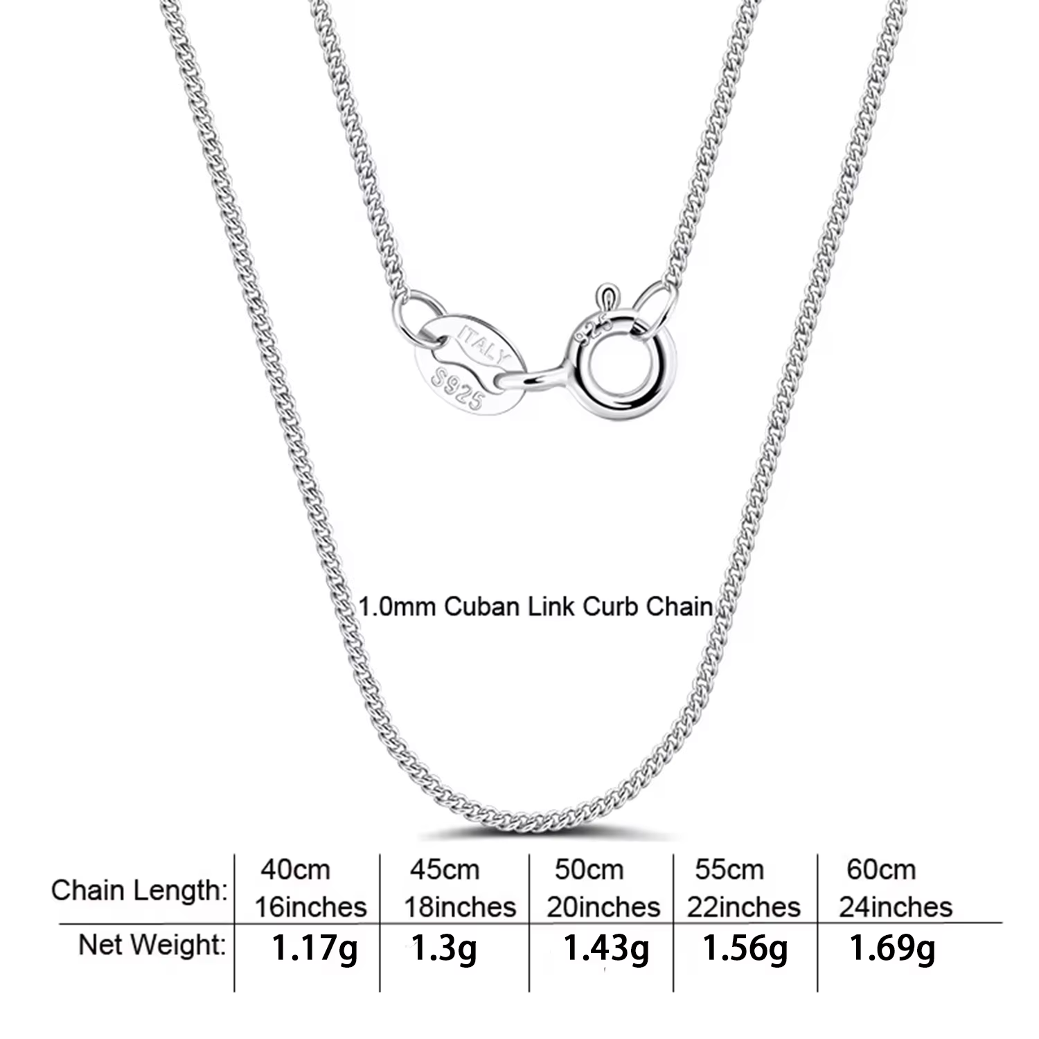 Catena a maglia curb Silver-1MM