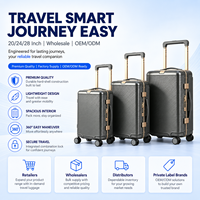 Ensemble de bagages professionnels en gros, valises rigides 20, 24, 28 pouces, noir avec garniture dorée, serrure TSA, roues multidirectionnelles, pour entreprises