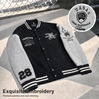Veste universitaire vintage style collège en gros, broderie chenille, veste de baseball noire oversize, streetwear