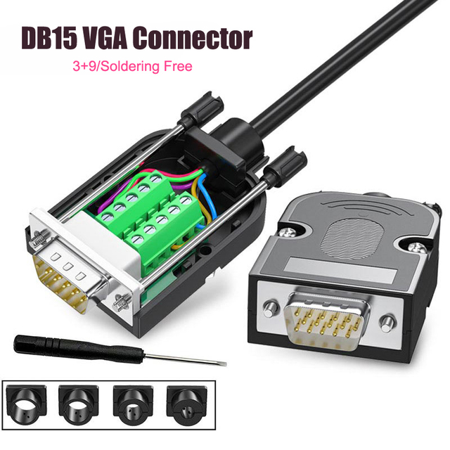DB15 VAG Plug 3-row Male Female 3+9 VGA Solderless Connector 15 Pin High Definition Computer Monitor Projector Connectors