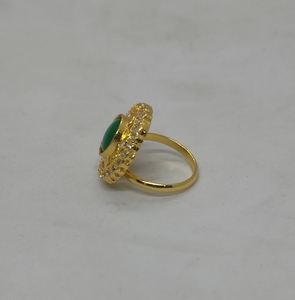 Opulent Round Green <b>Crystal</b> <b>Ring</b> Gold Plated Floral Scalloped Halo Cubic Zirconia Statement Ethnic Fashion Jewelry <b>Ring</b> - Product Image 4