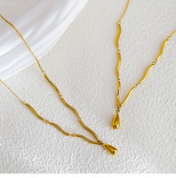 Collier pendentif goutte d'eau en acier inoxydable de style vintage plaqué or 18 carats bijoux à la mode sans ternissement pour les filles