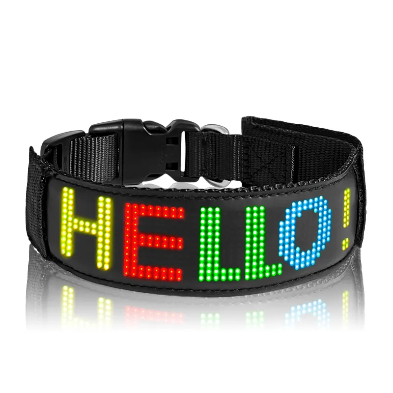 RGB Full Color Light Up LED Dog Collars USB Battery Rechargeable Free Size Adjustable LED Display Dog Collar Glow Safety Collars