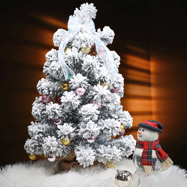 Factory Best Selling High Quality Luxury Artificial Mini Flocked Standing Christmas Tree Green LED Lights Battery Operated