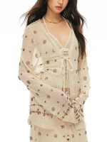 Ensemble de mode féminin 2 pièces pour l'hiver, romantique, avec haut à perles et tissage en polyester/coton peigné, élégant, vente en gros