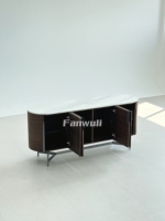 Meuble TV de luxe en placage de noyer, style Mid-Century Modern, console de rangement multicouche en bois massif pour salon