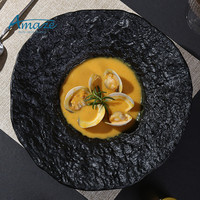 Vaisselle texturée en relief noir mat maison restaurant utilisé nouilles pastasalad bol bols en céramique personnalisés