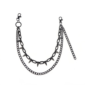 yueli Hip Hop Punk Spike Waist <b>Chain</b> <b>Black</b> Double Layer Zinc Alloy Casual Fashion Accessory - Product Image 5