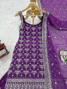 Conjunto de Salwar Kameez de Georgette Refinado con Delicado Bordado de Hilo y Dupatta Fluido - Estilo Bollywood para Fiestas, Poliéster - Product Image 5