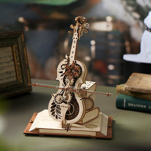 Robotime Rokr DIY Montar Brinquedos AMK63 Magic Cello Model Kits Mecânica Music Box 3D Puzzles De Madeira Para Adultos