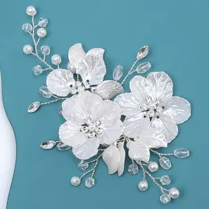 Cross-Border Bridal Headdress Handmade Pearl Barrettes Flower Crystal Tweezers Hair Accessories