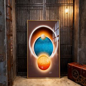 Peinture murale décorative personnalisée en gros, impression HD, motif géométrique abstrait, tableau en porcelaine LED avec cristaux pour salon - Product Image 3