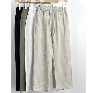 <span class=keywords><strong>Pantaloni</strong></span> estivi Casual a vita alta da uomo all'ingrosso <span class=keywords><strong>pantaloni</strong></span> in <span class=keywords><strong>lino</strong></span> di cotone stile dritto tinta unita - Product Image 1