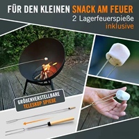 Brasero d'extérieur portable moderne de 60 cm noir mat avec mécanisme d'inclinaison, en acier robuste, pour brûler du bois, pour jardin et patio