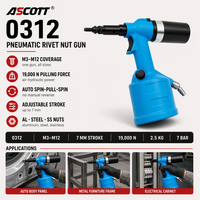 Pistolet à rivets pneumatique en aluminium ASCOTT 0312 M3-M12, riveteuse hydraulique à air, outil de fixation pour tôles et tuyaux, outil industriel pour écrous à sertir, CE