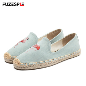 Mocassins pour femmes avec broderie de flamants roses, semelle en jute tissée antidérapante, <span class=keywords><strong>chaussures</strong></span> confortables pour la plage, espadrilles plates - Product Image 5