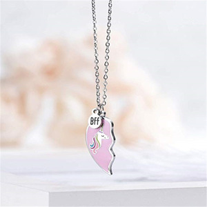2ピース/セット可愛い親友BFFカップルネックレスユニコーンハートペンダントネックレス女性用女の子用子供用ジュエリーギフト - Product Image 2