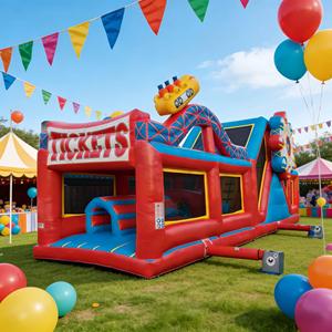 Parcours d'obstacles gonflable sur le thème des montagnes russes de carnaval, en PVC, respectueux de l'environnement, équipement de jeu d'aventure pour enfants - Product Image 3