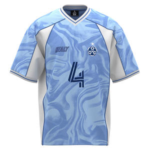 Maillot de football américain HEALY dégradé bleu clair, respirant, à manches courtes, découpe automatisée, col en V élégant, tenue de football - Product Image 1