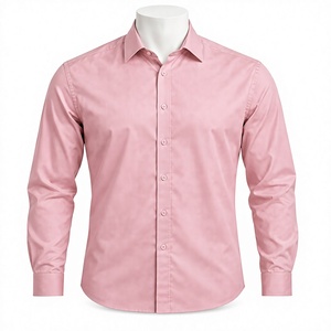 Camisas de Manga Larga Color Rosa Claro para Hombre, Camisas Casuales con Botones y Cuello Estampado, 100% Algodón Transpirable de Verano para Oficina, Trabajo y Uso Diario - Product Image 1