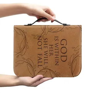 Print on Demand Custom PU Bible Bag Open Can Be Read Directly Multi-Compartment Design Can Classify Items Portable Handle Bag