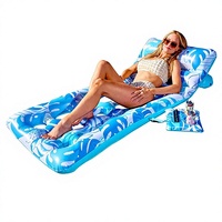 Matelas flottant transfrontalier en PVC avec porte-gobelet et dossier, design évidé, motif feuille tropicale, pour la plage et l'eau