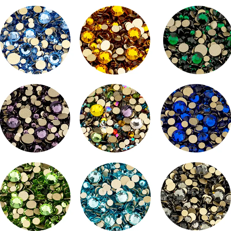 Großhandel Mix Größen ss4-ss20 Multi Color Gold Back Glas Strass Kristall für Nail Art Schuh Dekoration